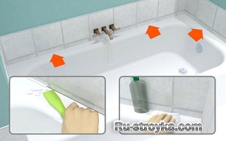 Заделка швов силиконом вокруг ванны. Заделка швов силиконом вокруг ванны.
