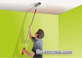 Покраска потолка после подтека воды. Покраска потолка после подтека воды.